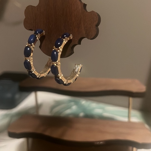 C-Shaped Faux Turquoise Bohemian Earrings - Picture 4 of 6